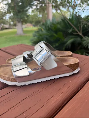 Birkenstock Arizona Metallic Silver Soft Footbed Sandals 37 US 6.5 $154 thumbnail 5