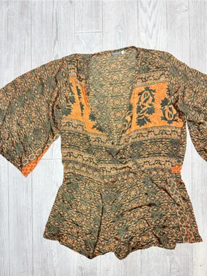 Earthbound neutral short Bell sleeve shorts romper boho small outfit thumbnail 4