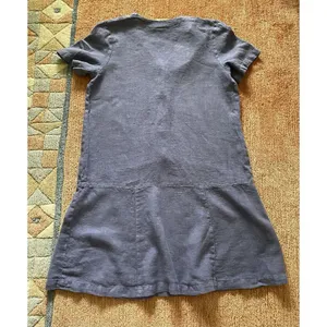 Vintage Blue Cactus Linen Dress Made in USA Boho Painted Print Drop Waist M/L thumbnail 6