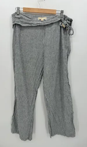 Michael Kors Black Striped Linen Wide Leg Pants Womens 16 Coastal‎ Resort thumbnail 1