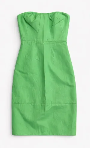 J.Crew Erica Strapless Dress Green 100% Cotton Size 0P Petite thumbnail 1