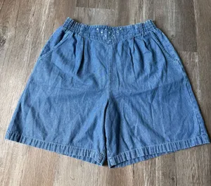 VTG Denim Beaded Blue High Waisted Women's Mom Shorts Hippie Boho Size L XL 32 thumbnail 1