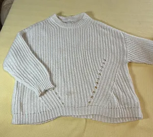 American Eagle Crochet Knit Sweater XL Cream Chunky Textured Open Weave thumbnail 1