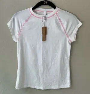 SKIMS NEW VINTAGE RAGLAN T-SHIRT SNOW (WHITE) PiNK Trim WOMENS 4X thumbnail 1