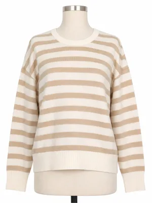 Madewell Crewneck Sweater in Cashmere ivory & biscuit stripe NY916 Size XL NWT thumbnail 1