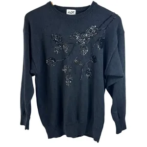 Vintage 80's/90's Jade Black Sequin Embellished Cotton Ramie Sweater Size Large thumbnail 4