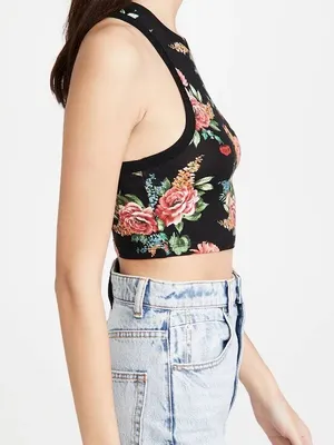 Alice + Olivia Women's Melva Black Floral Print Racerback Crop Tank Top Stretch thumbnail 11