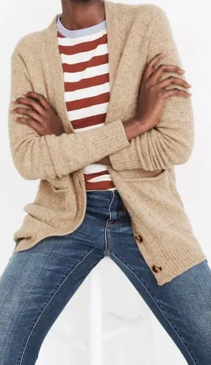 Madewell Women's L 100% Merino Wool Beige Button-Up “Cozy” Sweater Ultra Soft thumbnail 1