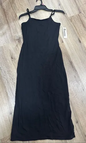 No Boundaries Basic Black midi square neck Dress with Spaghetti Straps thumbnail 1