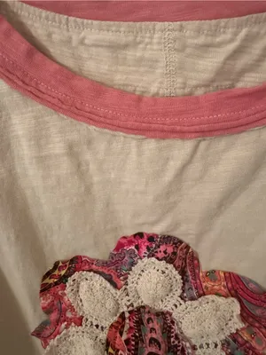 Women's Cream Tank Top with Pink Trim and Floral Applique thumbnail 4
