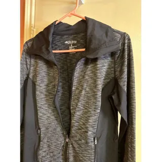 Ideology Womens Gray & Black Zip-Up Jacket M Polyester/Spandex Activewear With T thumbnail 4