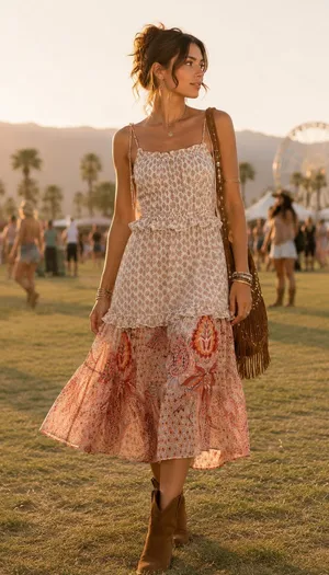 Misa Los Angeles Dionica Midi Floral Tiered Boho Dress Womens M Cottage Core thumbnail 1