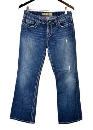 BKE Buckle Mid Rise Dark Wash Distressed Embellished Bootcut Kate Jeans Size 30 thumbnail 1