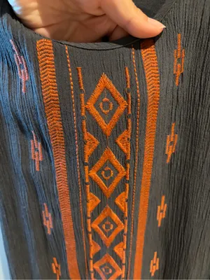 Solitaire Gray Maxi Dress with Rust Embroidered Panel, size XS thumbnail 4