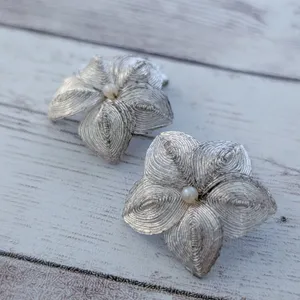 Vintage Clip On Earrings Large Silver Tone Flower - Tarnished/Loose Clip thumbnail 3