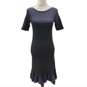 Tory Burch -715 Giselle Textured Merino‎ Wool Sweater Dress Black Ruffle Hem XS thumbnail 3