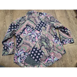 Lauren Ralph Lauren Button Up Shirt Navy Blue Large Long Sleeve No Iron Paisley thumbnail 6