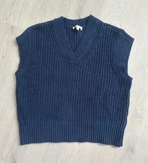 Haven Well Within Organic Cotton Linen Shaker Sweater Vest V-Neck Navy Sz.Small thumbnail 1