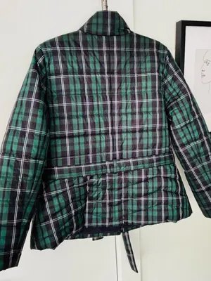 J. crew Green Tartan Plaid Belted Puffer Jacket Coat Women's size large thumbnail 5