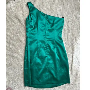 A. Byer Sz 5 S Green Satin Stretchy Cocktail Mini Dress Assymetric One Shoulder thumbnail 7
