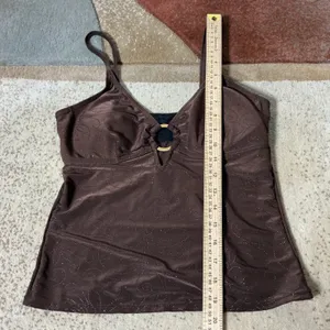 Ocean Dream Glitter Swirl Tankini Swim Top Womens 8 Brown Gold Ring Adjustable thumbnail 2