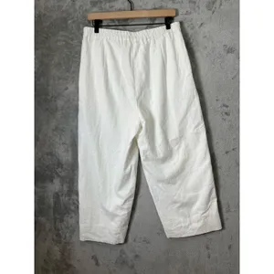 John Mark White Linen Blend Cropped Wide Leg Pants Elastic Waist‎ Button Hem MD thumbnail 3