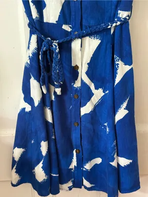 Nine West Blue and White Button-Front Midi Dress thumbnail 2
