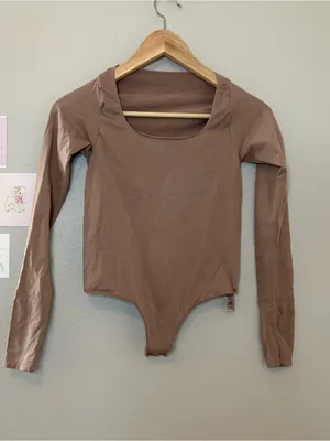 SKIMS Essential Long Sleeve Scoop Neck Bodysuit brown nude women one piece shapewear thumbnail 2