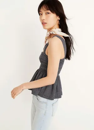 Madewell Texture & Thread Smocked Peplum Tank Top in Stripe thumbnail 2