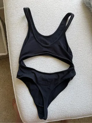 Free People Black Cutout Bodysuit with Mesh Back thumbnail 2