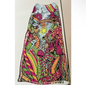 Dolls Kill Current Mood Pink Blue Green Trippy Mushroom Fairy Split-Leg Maxi Skirt Bottoms Size XXS 🍄✨ thumbnail 4