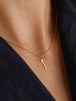 Gold curve horn pendant necklace - women jewelry thumbnail 2