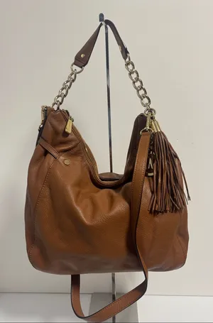 Michael Kors Leather Tassel Fringe Shoulder Bag with Crossbody Strap Brown thumbnail 1