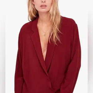 Free People Elsa lace inset deep vneck long sleeve oversized terracotta bodysuit thumbnail 2