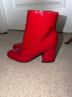 SHEIN Red Patent Block Heel Ankle Boots thumbnail 2