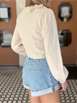 Free People We the Free Danni High Rise Short Size Small Light Wash Cuffed Roll thumbnail 3