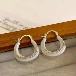 Elegant Gold and White Hoop Earrings thumbnail 3