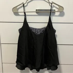 Free People Turn It On Black Satin Sequin Cami Top thumbnail 2