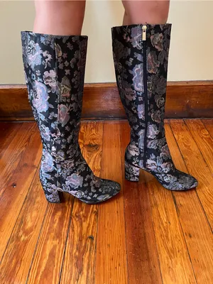 Kenneth Cole Reaction Black Floral Jacquard Knee-High Block Heel Boots thumbnail 2