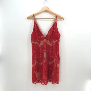 Free People Night Shimmers‎ Lace Sequined D Red thumbnail 2