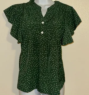 Green Ruffle Sleeve Polka Dot Blouse – Size L thumbnail 1