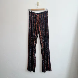 Zara | Sparkle Sequins Flare Wide Leg Pants Striped‎ Black Red - 3440/251/800 thumbnail 7