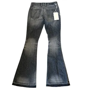 Work Custom Jeans Womens 24 Faded Black Low Rise Distressed Flare Wide Leg Denim thumbnail 4