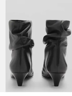 Nwt Mango Mng Black Asa Slouchy Leather Kitten Heel Ankle Boots Bootie Eu39 Us 9 thumbnail 5