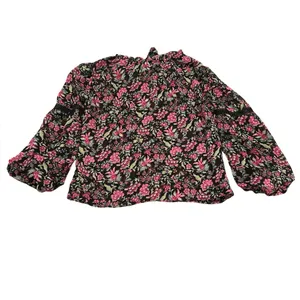 Misa Los Angeles Alicia Floral Coquette Prairie Blouse Vneck Ties Pink Black L thumbnail 6