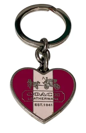 Coach Heritage Heart Keychain SilverTone Pink Stripe‎ Bag Charm thumbnail 1