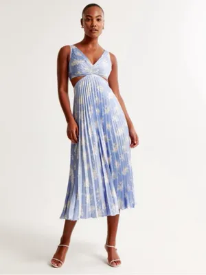 Abercrombie A&F Giselle Pleated Blue Cutout Dress XSP thumbnail 2