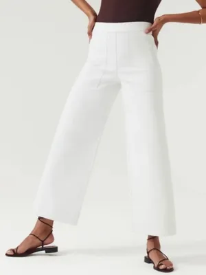 SPANX On The Go Cropped Wide Leg Pant in White Small thumbnail 1
