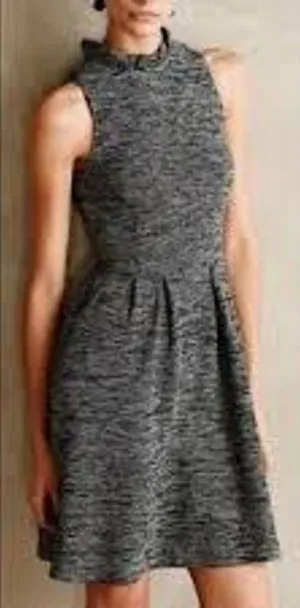 Ganni Anthropologie Pinnacle Tweed Knitted Ruffle Mock Neck Dress Medium thumbnail 1