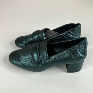 Mango MNG‎ Metallic Green Heeled Loafer Size 36 thumbnail 3
